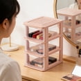 thumbnail image 4 of 3-Tier Desktop Drawer Organizer, 6.10x4.13x9.06in Transparent Plastic Storage Box, Dustproof Multi-Purpose Container for Office Cosmetics Stationery, Pink, 4 of 6