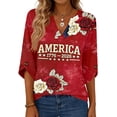 thumbnail image 4 of Evdexr Womens Independence Day Shirts Patriotic V Neck Tops 1776 2026 Graphic 3/4 Sleeve Usa Flag T Shirts 4th Of July Loose Fit Casual Shirt Wine S, 4 of 6
