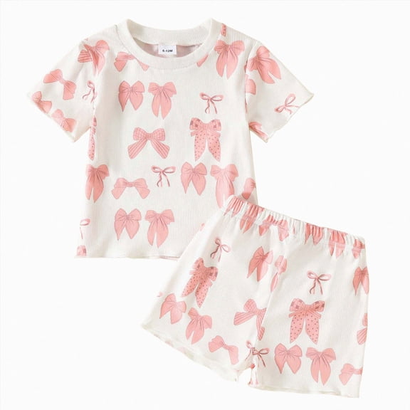 WUANDIXFA Toddler Summer Pajamas for 12 18 24 Months 3T 4T Soft Cute Cotton Loungewear 2 Piece Set, Breathable Short Sleeve Top Shorts Pajamas for Toddler Girls Red,2-3 Years