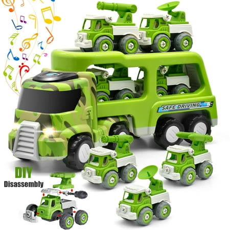 Kids Toys Car for Boys: Boy Toy Trucks for 3 4 5 6 Year Old Boys Girls | Toddler Toys 5 in 1 Green Military Construction Truck Toys for Kids Age 3-4 3-5 4-7 | Birthday Party Boy Gifts for Kids