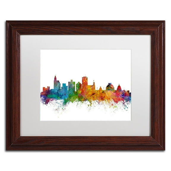 Trademark Fine Art 'Jackson Mississippi Skyline' Canvas Art by Michael Tompsett, White Matte, Wood Frame