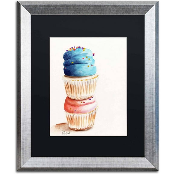 Trademark Fine Art "Stacked Cupcakes with Words" Canvas Art by Jennifer Redstreake Black Matte, Silver Frame