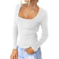 thumbnail image 2 of CHOK T-Shirt Basique à Col Carré Manches Longues Ajusté Côtelé Doux Confortable, 2 of 7