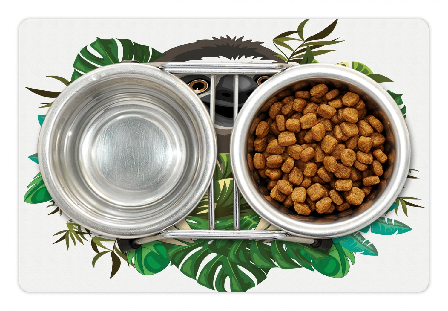 Sloth Pet Mat for Food and Water, Cartoon Mammal on Tropical Jungle ...