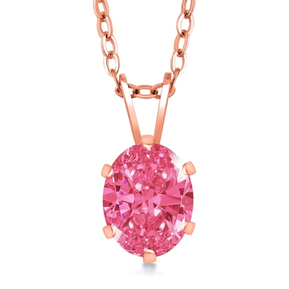 Gem Stone King 1.21 Ct Oval Fancy Pink Zirconia 18K Rose Gold Plated Silver Pendant with Chain
