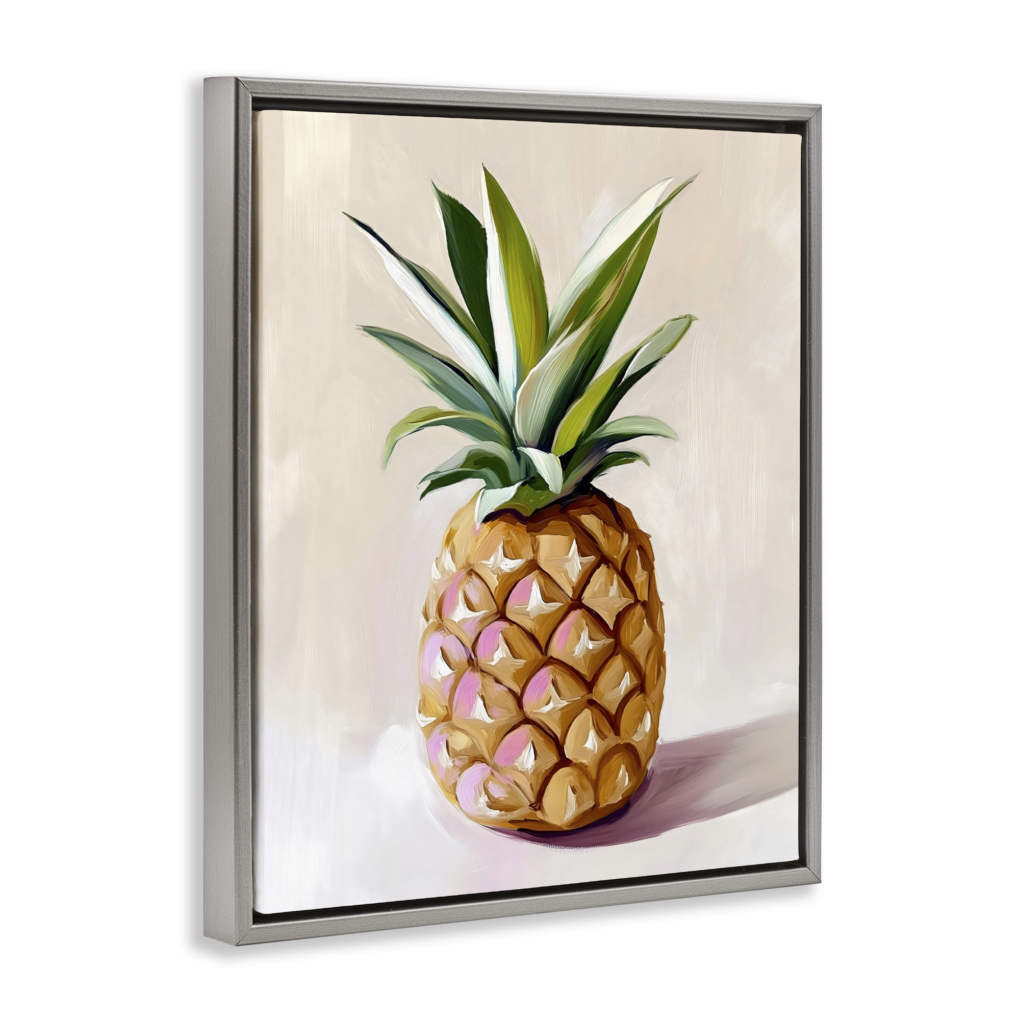 Stupell Industries Pastel Pineapple Tropical Fruit Gray Framed Floater Canvas Wall Art, design by The Prints Vibe