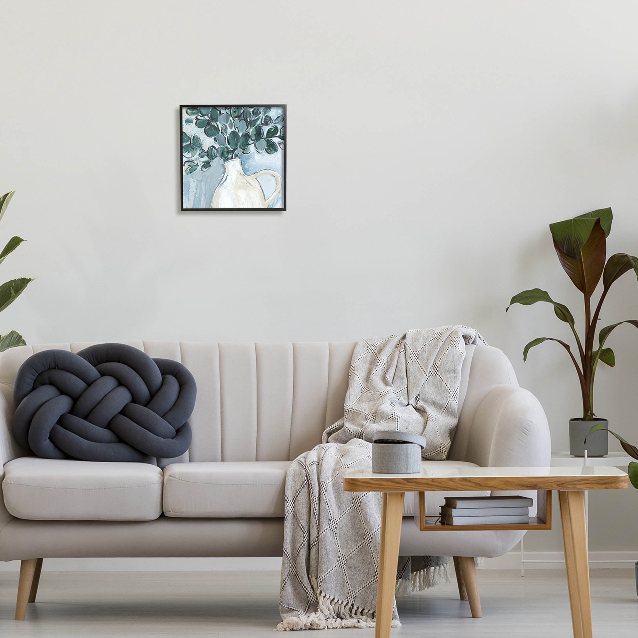 Stupell Industries Modern Eucalyptus Plant Leaves Jug Vase Painting Black Framed Art Print Wall Art, Design by Annie Warren