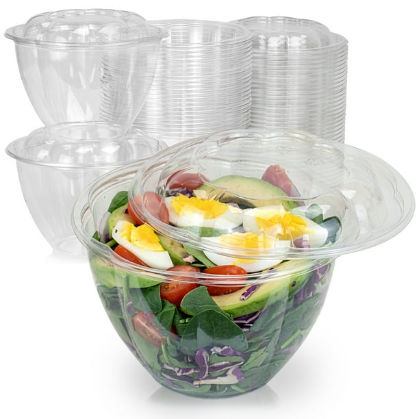 50 Pack 48 oz BPA Free Clear Plastic Bowl With Dome Lids Combo for Salads Fruits Parfaits