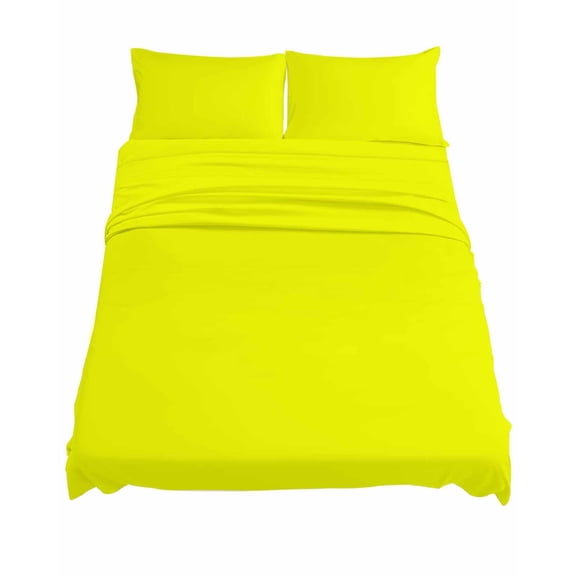 King Size Yellow Soild Sheet Sets Color Soft Breathable Microfiber Bed Sheets Deep Pockets 4 Piece Bed Sheets Set, 1 Fitted Sheet, 1 Flat Sheet & 2 Pillowcases
