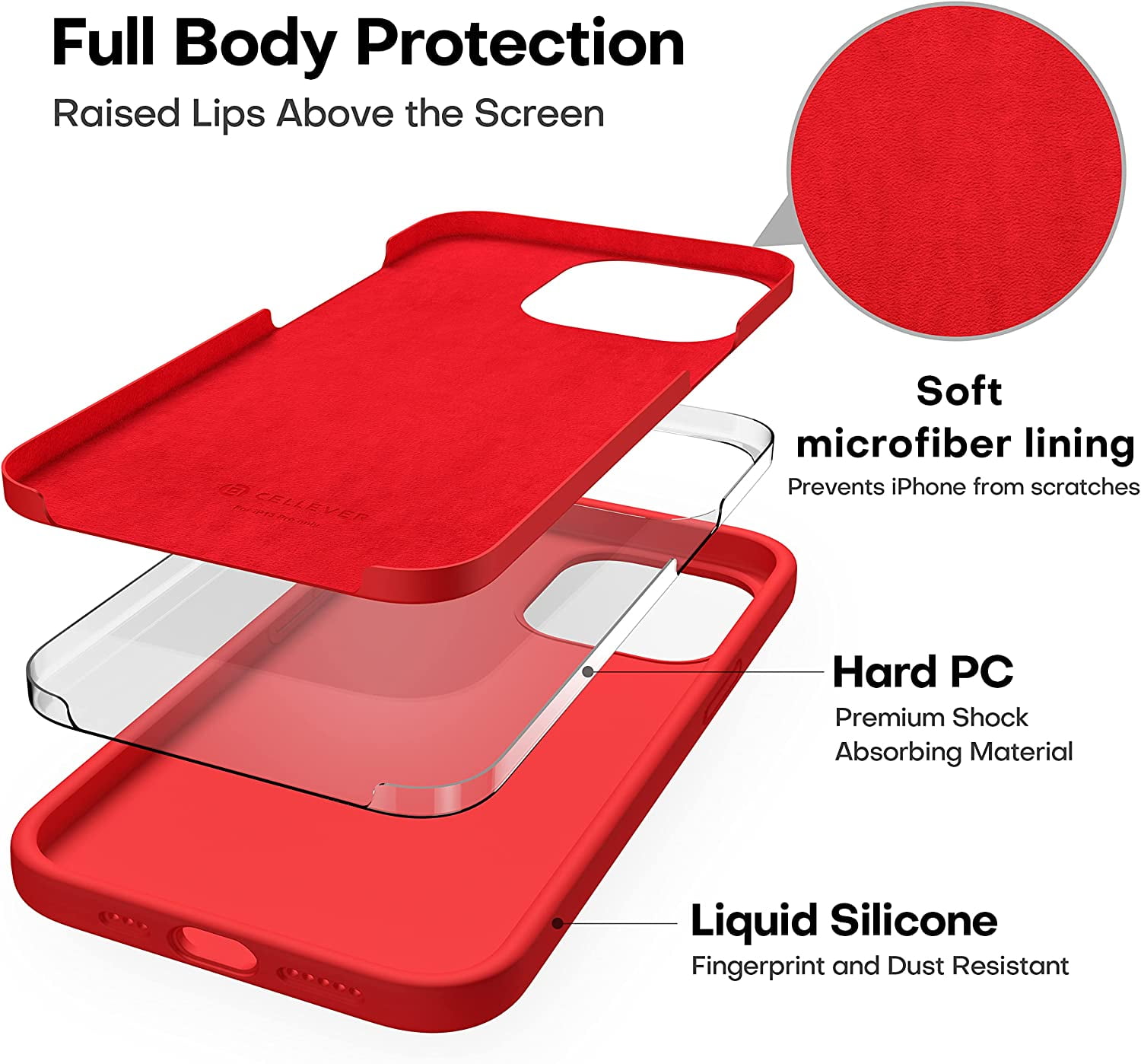 CellEver Heavy-Duty Silicone Case for iPhone 13 Pro Max - Two Shatterproof Glass Screen Protectors, Military Drop Protection, Scratch-Free Interior, Bright Red