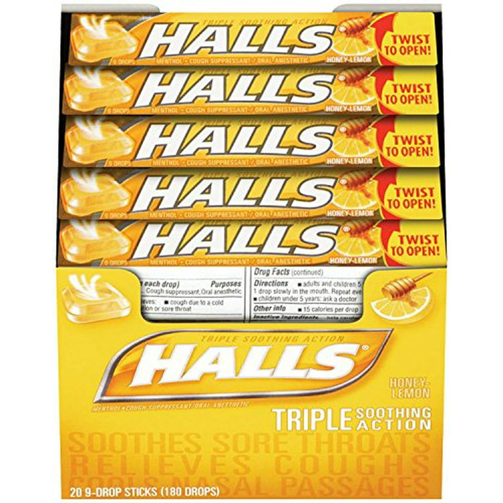 HALLS Cough Drops, (HoneyLemon, 9 Drops, 20Pack)