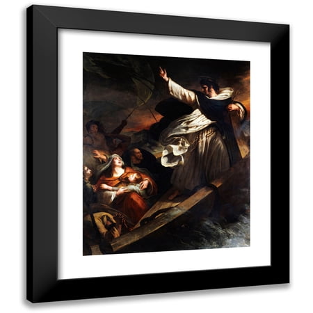 Ary Scheffer 12x14 Black Modern Framed Museum Art Print Titled - Saint Thomas Aquinas Preaching Trust in God During the Storm (1823)