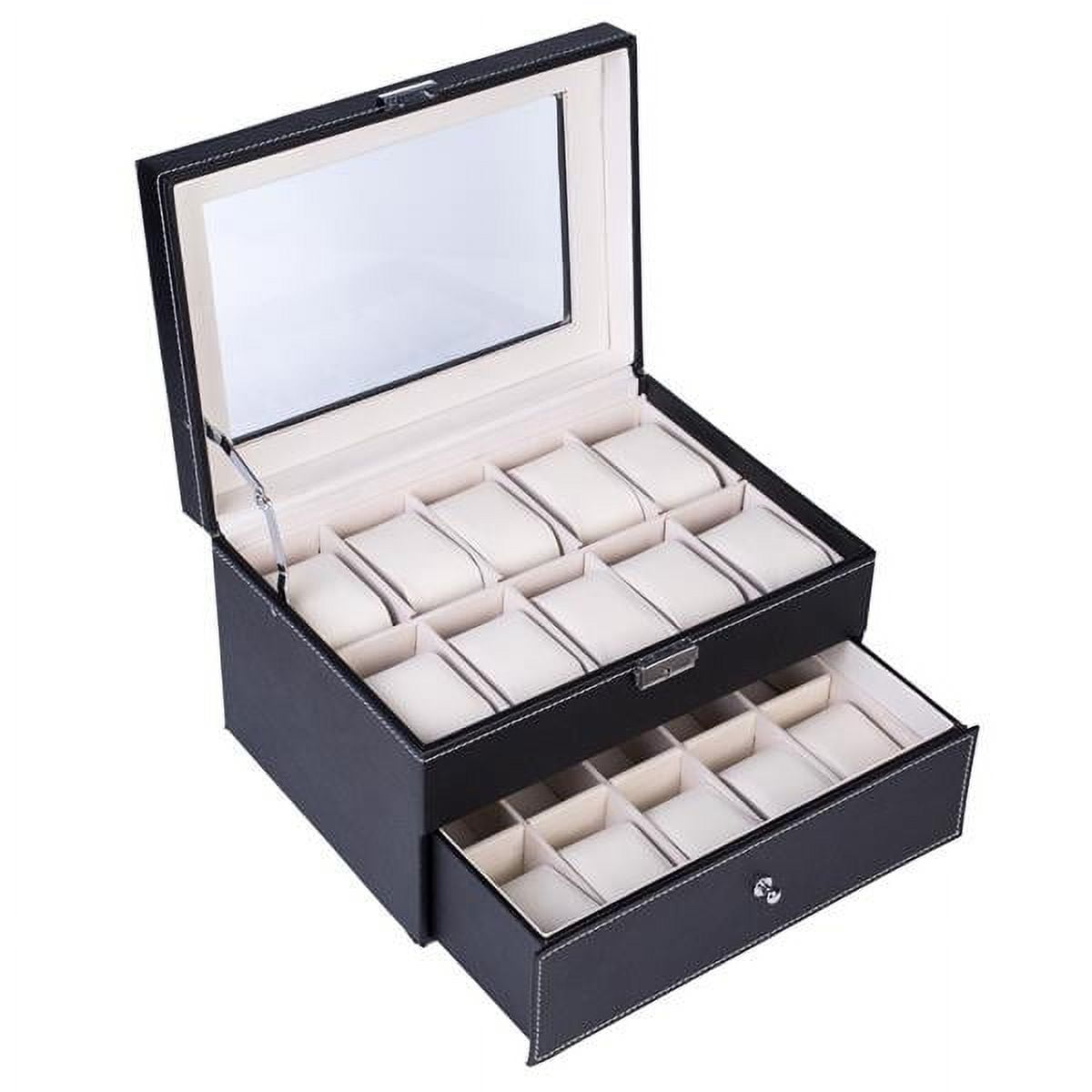 Black Dual - Layer 20 - Compartment Elegant Wooden Watch Collection Box - Portable & Space - Saving Organizer