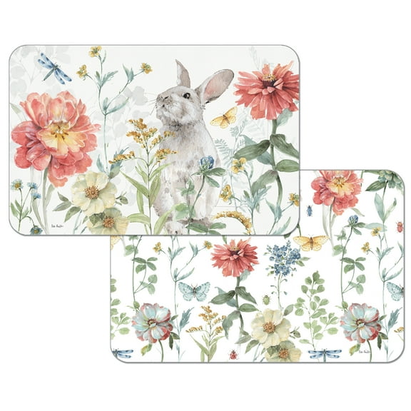 Wipe-Clean Reversible Decofoam Place mats, Spring Meadow Bunny, Set of 2, Made in The USA