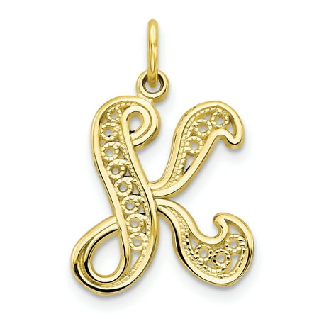 Charms Gold Diamante 10k Yellow Gold Initial Monogram Name Letter K Pendant Charm Necklace Fine Jewelry For Women Gift Set ()