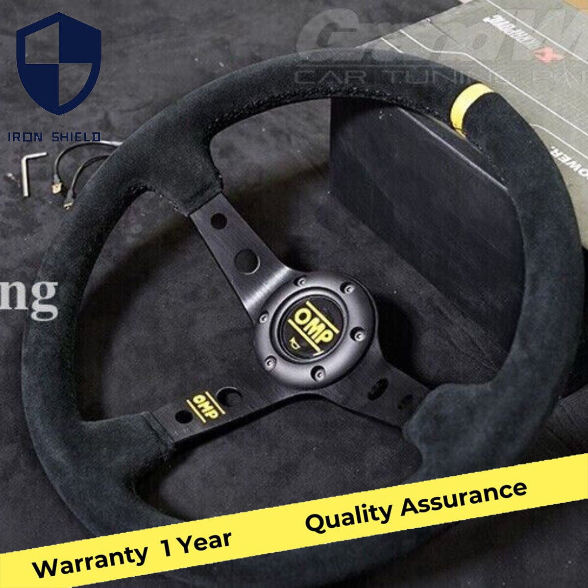 OMP 350mm 14' Suede Leather Black Deep Tapered Racing Sports