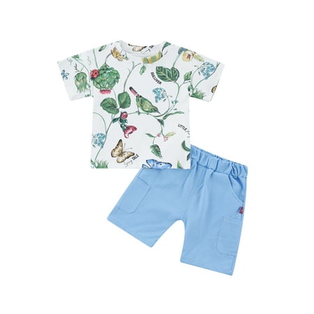 

Bagilaanoe 2pcs Toddler Baby Boys Summer Outfit Sets Short Sleeve Cartoon Animal Print T-shirt Tops Elastic Waist Shorts