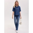 thumbnail image 3 of DARING DIVA Women's Short Sleeve Button Down Boxy Shirt Tops Jean Jacket M Dark Blue, 3 of 7