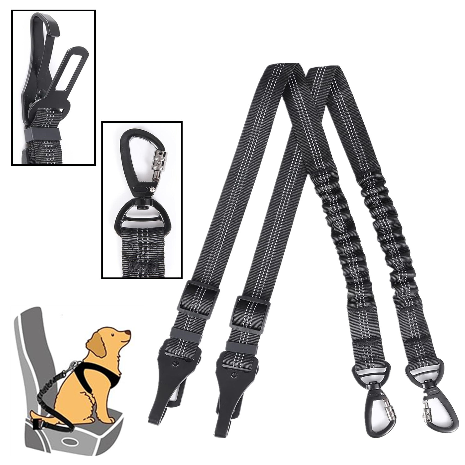 Adjustable Dog Seat Belt Harness – 2-Pack – Nylon Car Safety Restraint – Universal Breed