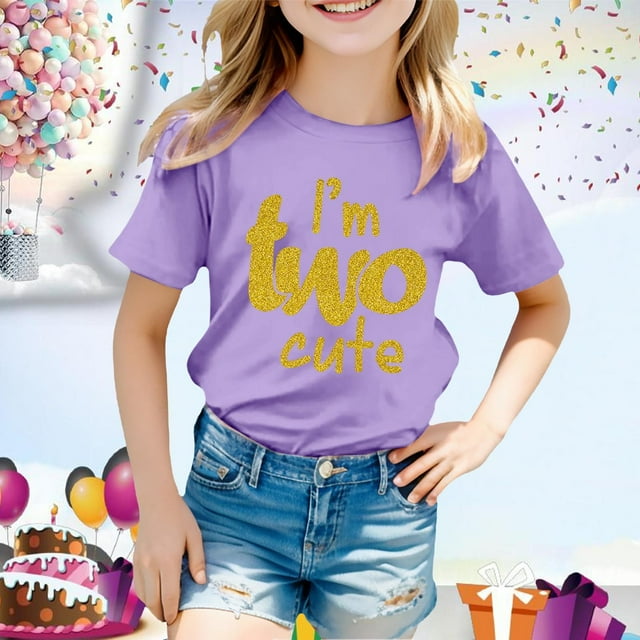 T-shirts pour Filles Imprimés Manches Courtes Col Rond Vêtements d'Été pour Adolescentes 6-7 Ans Mode Filles