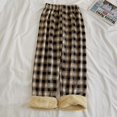 thumbnail image 1 of Pantalones a cuadros de cachemir con forro polar para otoño e invierno, pantalones anchos para mujer, pantalones casuales de estudiante de estilo coreano rectos y cálidos de cintura alta, 1 of 5