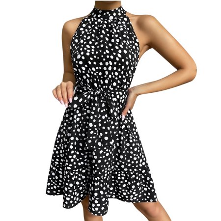 

Dresses for Women 2022 White Dress Women Summer Casual Sleeveless Halter Wave Point Sexy Dresses Slim Dress+Belts Summer Savings Clearance 2022 Dress Pants Women Midi Dresses for Women Black XL