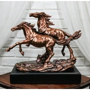 Large 11"L Rustic Western 2 Running Wild Equine Horses Bronzed Resin Statue