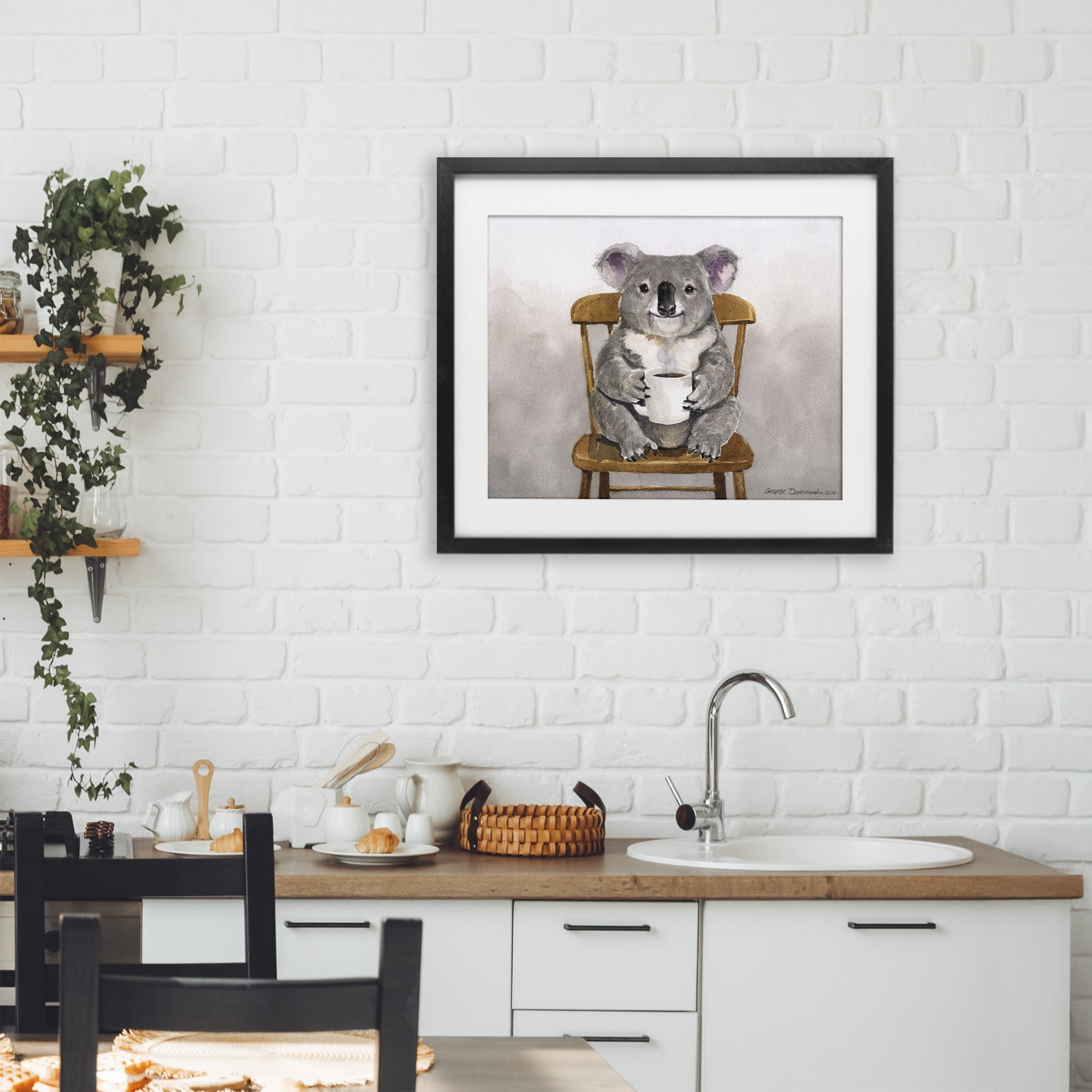 Stupell Industries Koala with Coffee Mug Black Framed Print Under Glass, design by George Dyachenko