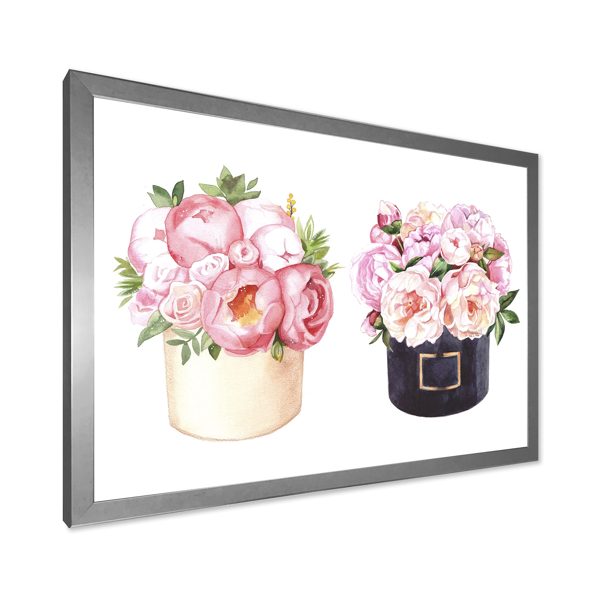 Designart 'Peonies and Rose With Flower Box' Farmhouse Framed Art Print