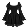 thumbnail image 4 of XIAOCHA Womens Dark Gothic Corset Theme Mini Gown Square Neck Flare Bell Sleeve Chiffon Layer Festival Party Long Dress, 4 of 4