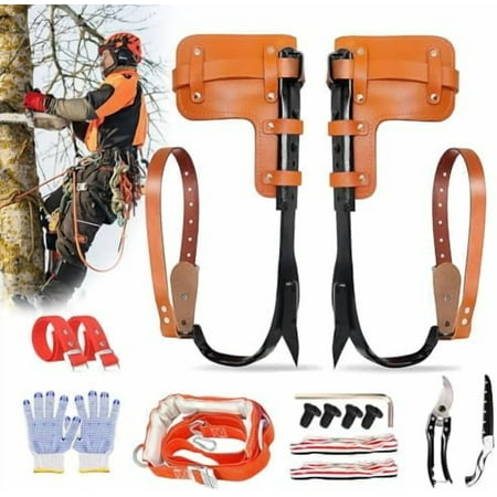 Upgrade Cow Leather Tree Climbing Spikes Set with Harness Belt Scissors & Saw Adjustable Tree Climbing Gear Pole Climbing Spurs Tool Tree Climbing Spikes for Outdoor Activities$$