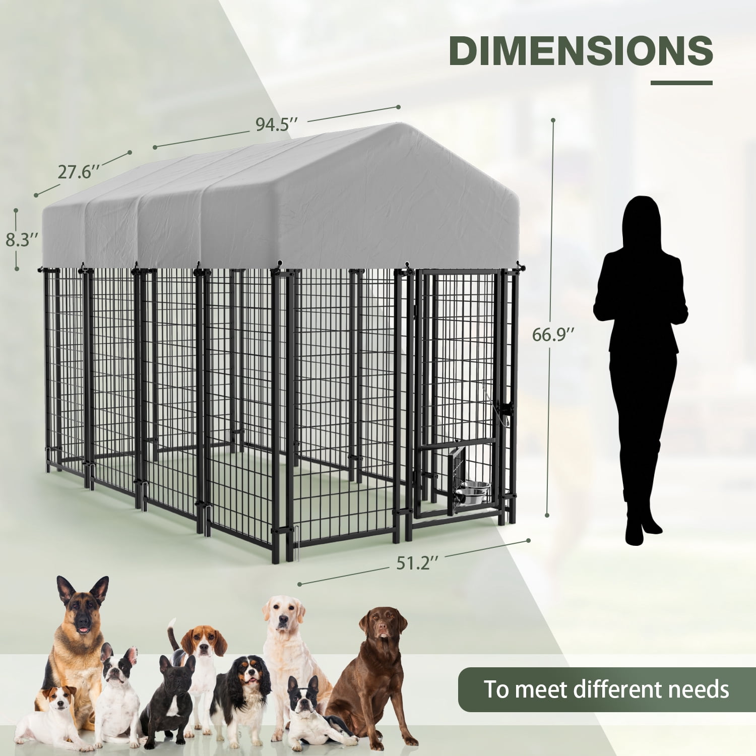 Homall 94.5”D×51.2”W×66.9”H Outdoor Dog Cage for Small/Medium/Large Dogs Dog Kennel with UV-Resistant Waterproof Roof Cover for Outside Heavy Duty Dog Fence,Large