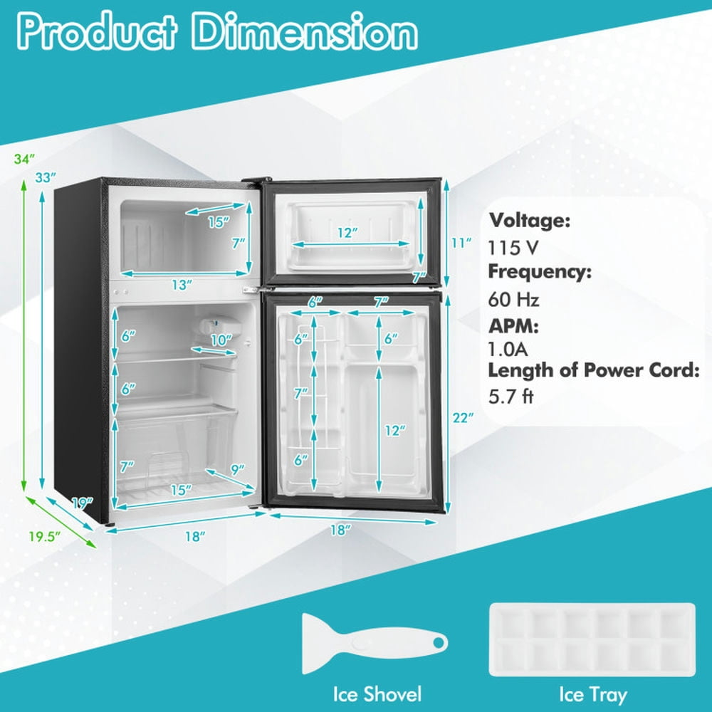 Spaco 3.2 Cu. Ft Compact Mini Fridge with 5 Temperature Settings, 2-Door Mini Refrigerator for Kitchen, Office, Dormitory, Apartment, Mini Refrigerator for Indoor as Kitchen, Black