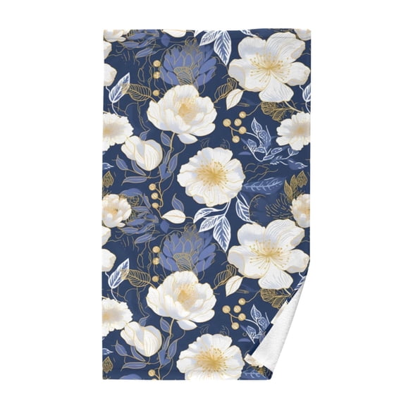 Flowers with Blue Cotton Face Towels Soft Hand Towel Absorbent Bathroom Towel for Kitchen Hotel Decoration