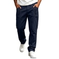 thumbnail image 2 of Men's Casual Cargo Pants Straight Leg Stretch Waist Zipper Pockets Cotton Work Pants S-3XL, 2 of 8