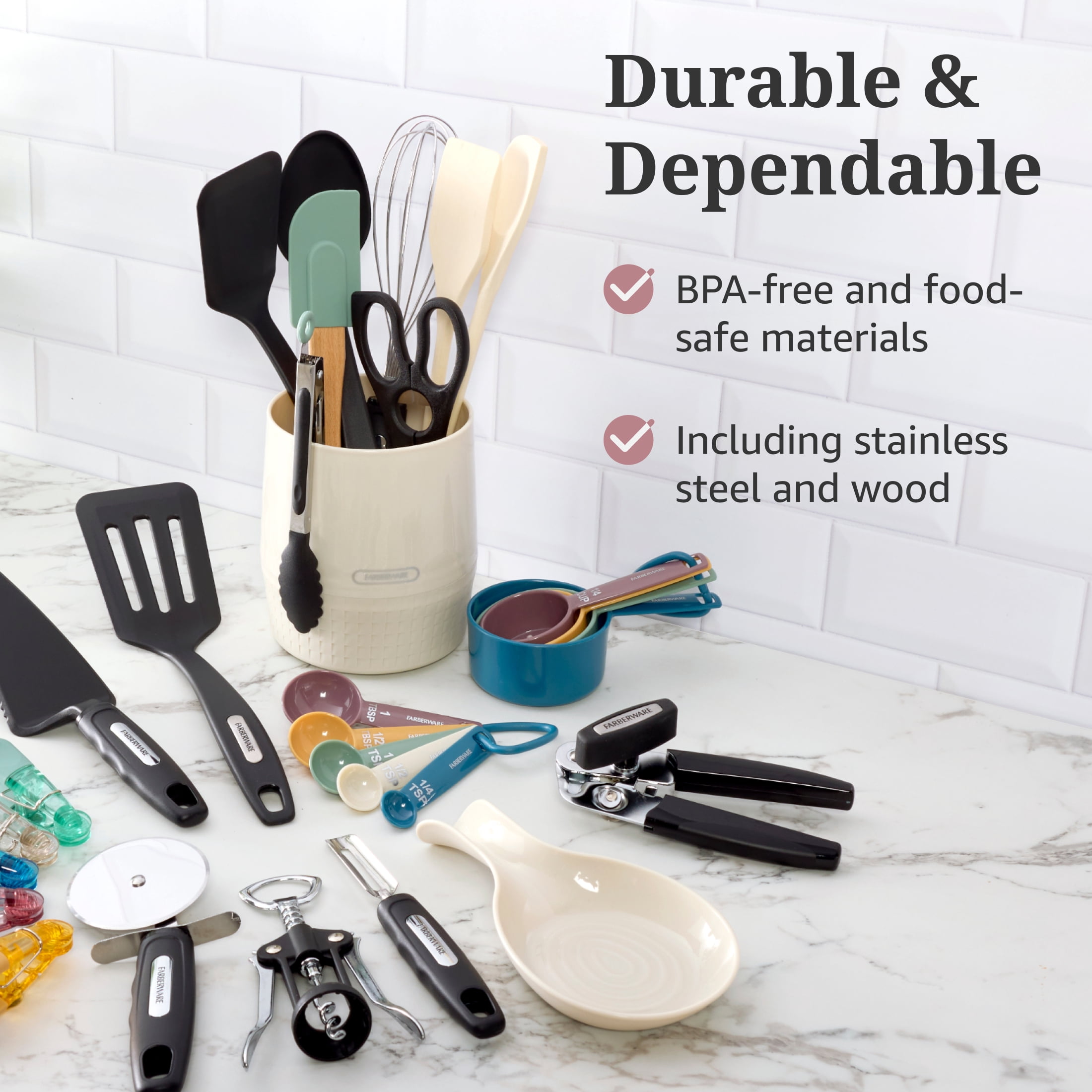 Farberware Professional Kitchen Utensil and Gadget Set with Crock Muti-Colored, 30-Piece