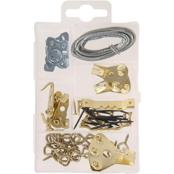 Hillman Picture Hanger Kit Assortment - Screw-In Steel, Brass Finish - 60 Piece, Multicolor