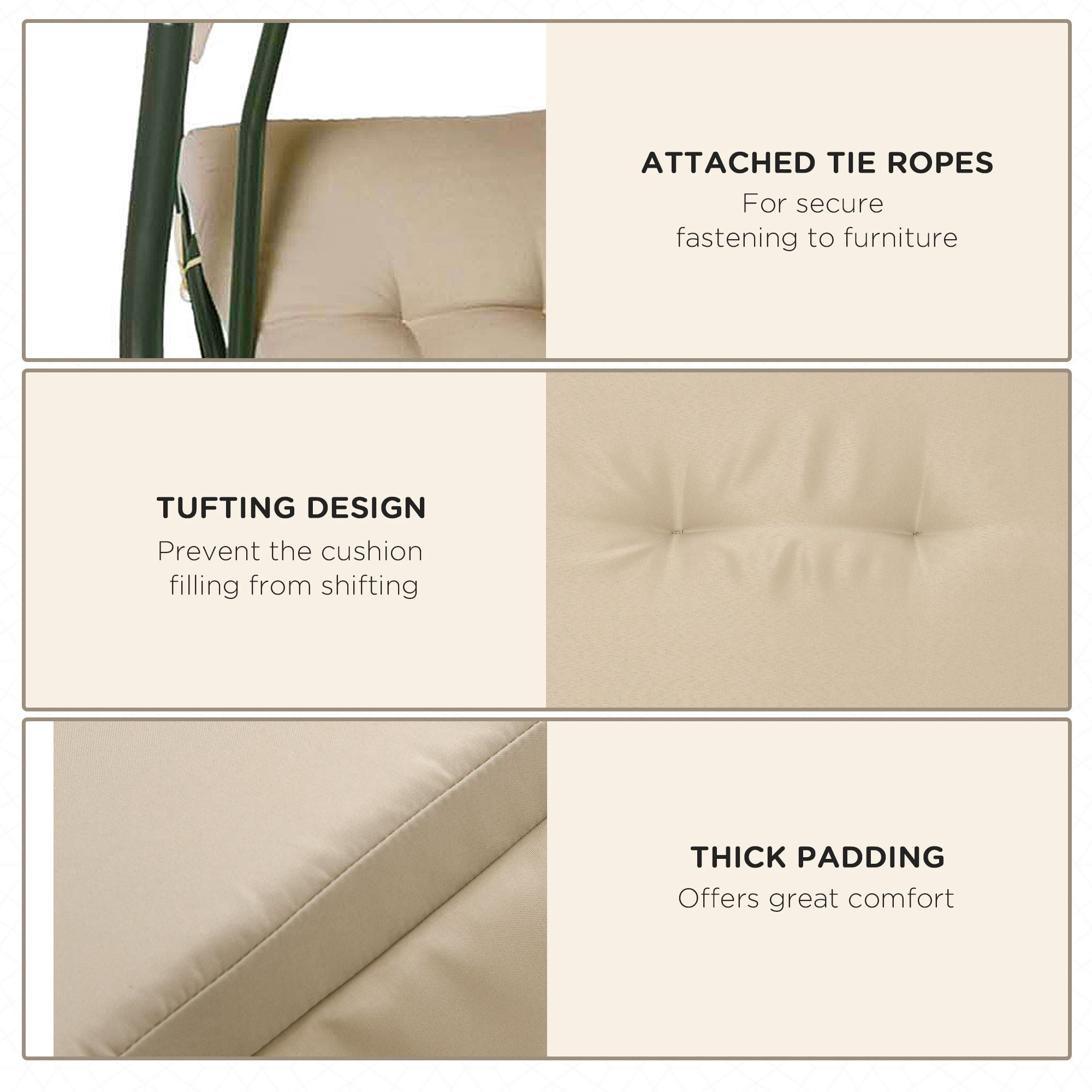 Outsunny 2-Piece Beige Outdoor Porch Swing Cushion Set, Tufted Polyester Seat and Backrest Replacement Cushions with Foam, 48.75" L x 21.75" W for Patio Furniture and Gardens