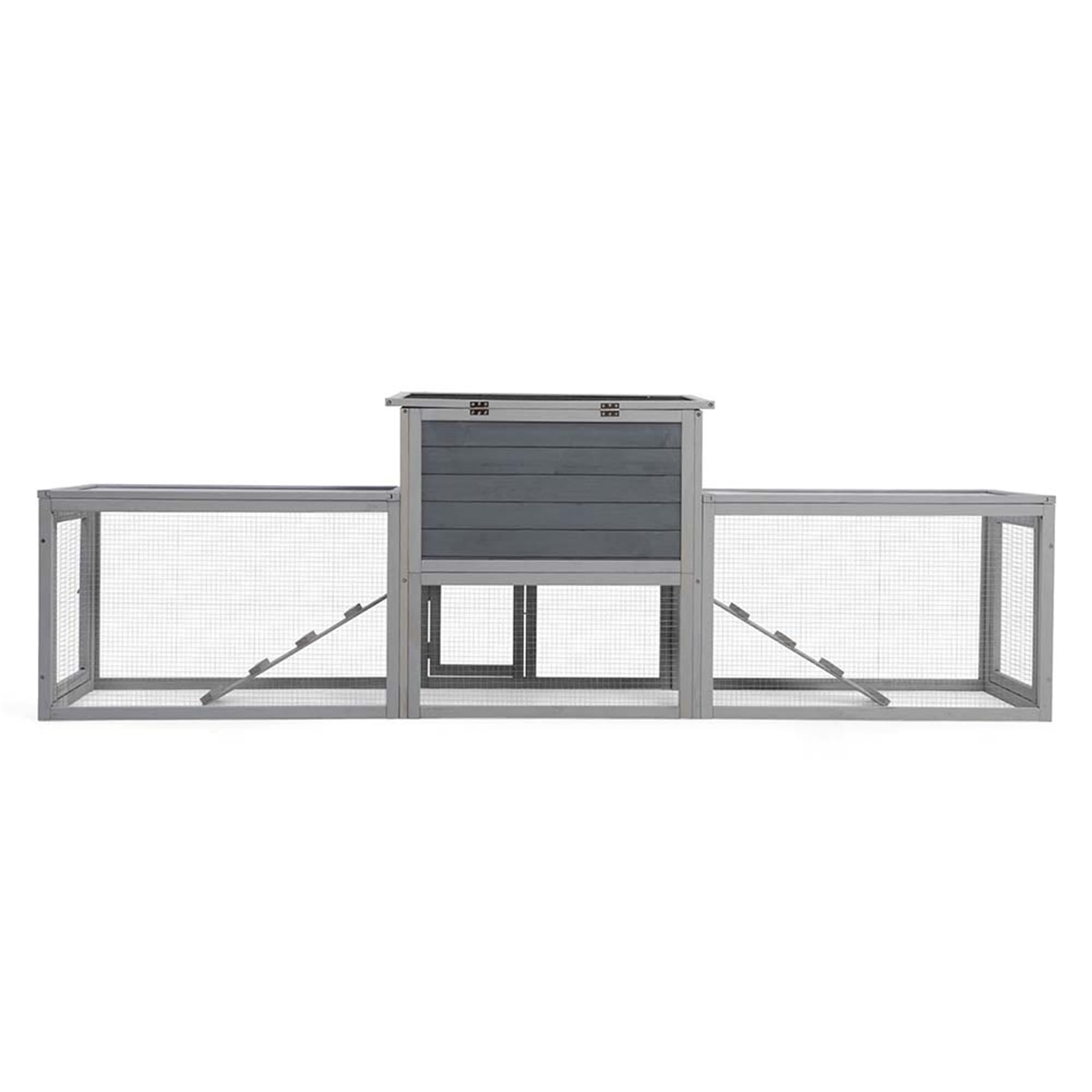 Kadyn 94" Outdoor Large Rabbit Hutch with Run, Wood 2-Story Chicken Coops for 4-6 Rabbits, Pet Cages for Small Animals, Gray