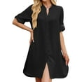 thumbnail image 3 of Vestido Camisero de Verano para Mujer, Informal, de Corta, con Botones y Cuello en V, Talla Grande Negro XXL, 3 of 6