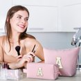 thumbnail image 2 of Sm:)e Personalized Initial Makeup Bag, Cosmetic Bag for Teen Girls and Women, Toiletry Bags for Travel Holiday Birthday,2 Pack (A, Pink), 2 of 9