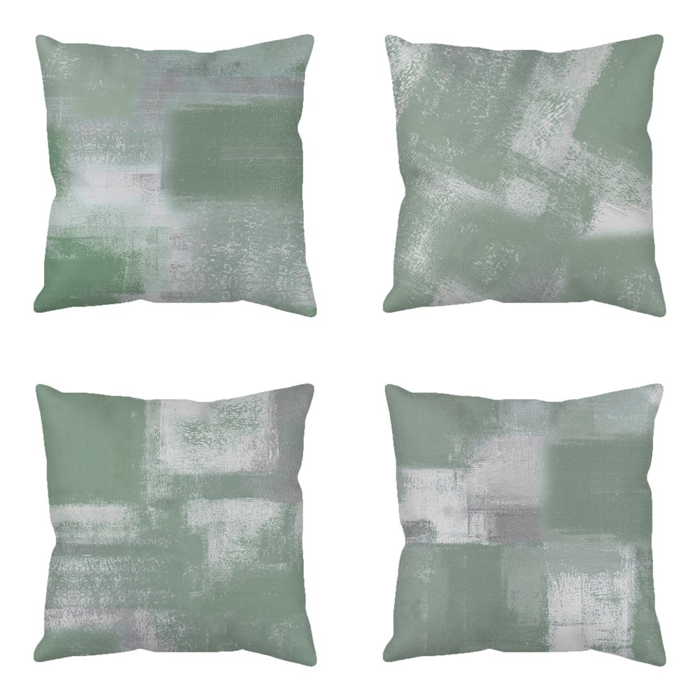 Sage Green Velvet Throw Pillow Covers 18x18 inches Grey White Both