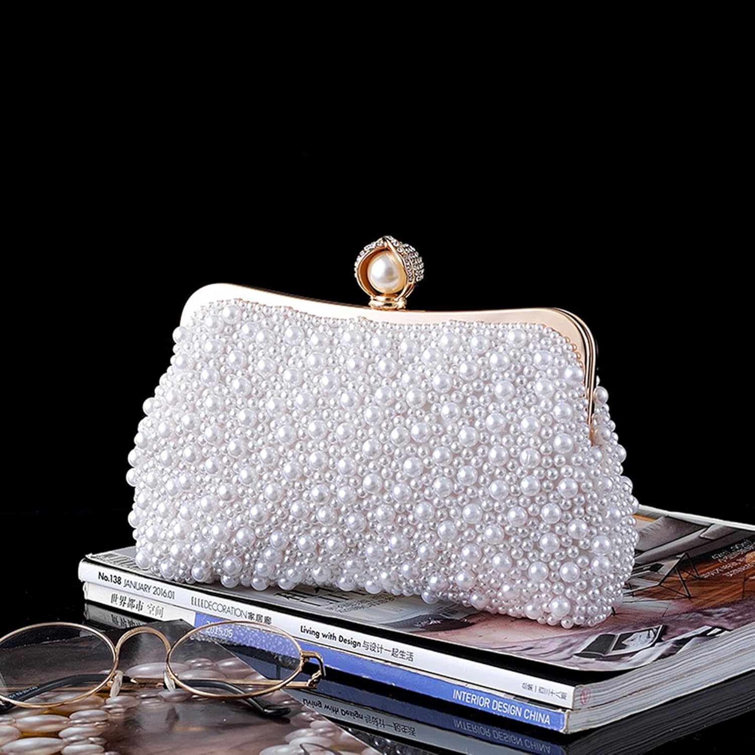 YooGuoGuo Pearl Clutch Purses for Women Evening Handbag Wedding Bridal Crossbody Bag for Party