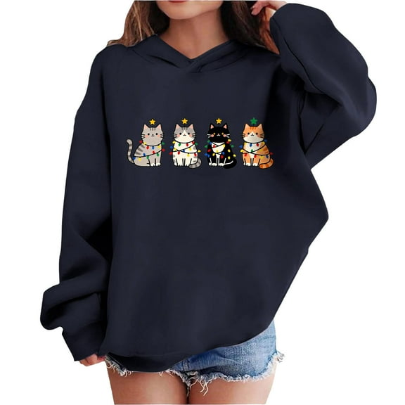 Lorytime Christmas Hoodies for Kids Boys Girls Printed Sweatshirt Long Sleeve Pullover Drop Shoulder Cute Tops 13 Years