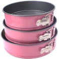 thumbnail image 1 of [3-Set] Baking Round Pan Set 22-24-26 cm, Non-Stick Mold, Quick Springform Release Latch, Removable Waffle Texture Bottom, Aluminum Made, Lively Pink Color, 1 of 8