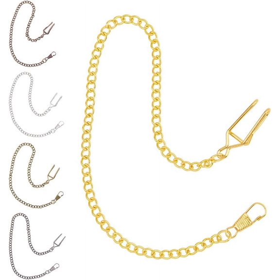 5Pcs Clip Pocket Watch Chain 37.3cm/14.7inch Alloy Albert Vest Chain Vintage Pocket Albert Vest Chain with Lobster Clasps for Men(Black/Silver/Bronze/Gold/Antique Silver) DIY