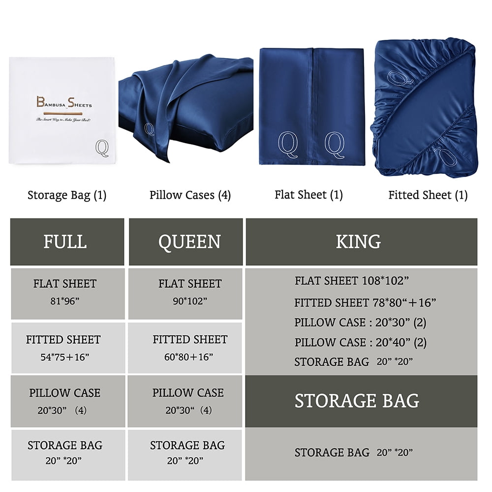 Bambusa Sheets|Soft, Cooling Bamboo Viscose Bedding| Relax The Body For a Great Night's Sleep| Gentle on All Ages:(Q=Queen-Navy Blue)