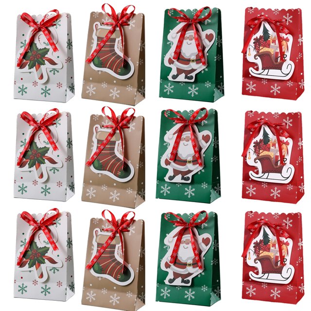 12 bolsas de papel navideñas, bolsas de regalo navideñas, lindas bolsas de papel de moda