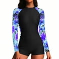 thumbnail image 5 of AUNVITO Women's One-Piece Swimsuit Long Sleeve with Front Zipper Print Design Elastic Fit Conservative for Surfing and Swimming, 5 of 7