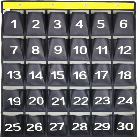 LAMIRO Numbered Cell Phones and Calculator Holder Classroom Pocket Chart Wall Door Hanging Organizer for Sundries (30 Pockets with Digital)